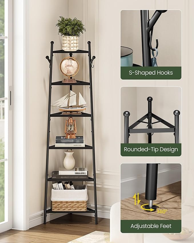 CHOEZON 6-Tier Cookware Stand, Triangle Shelf Storage Tower for Kitchen, Pans Pots Storage Rack, Metal Wire Shelf Organizer, Corner Shelf, for Kitchen, Living Room, Black TPR14BB