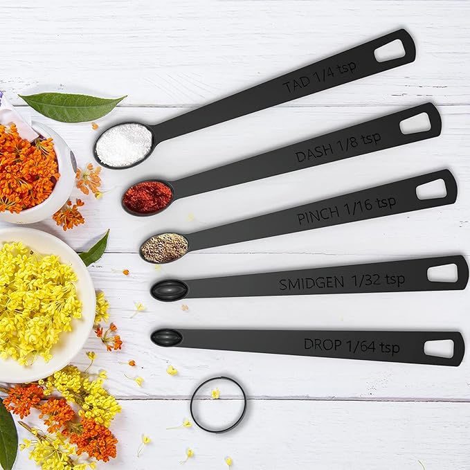 Wildone Black Measuring Cups & Spoons Set of 21 - Includes 7 Stainless Steel Nesting Measuring Cups, 8 Measuring Spoons, 1 Leveler & 5 Mini Measuring Spoons, Ideal for Dry & Liquid Ingredients