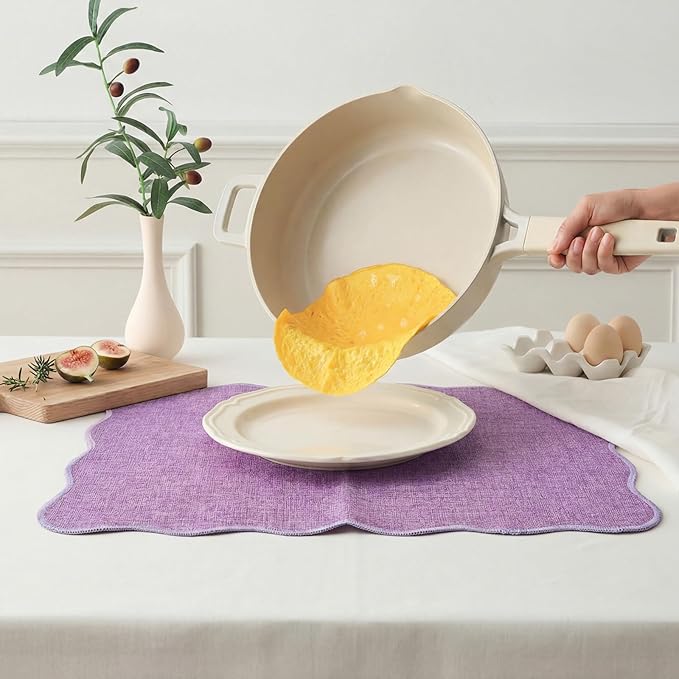 AHHFSMEI Faux Linen Placemats Set of 6 Heat Resistant Non-Slip Stain Proof Table Mats for Kitchen Dining Elegant Decor Place Mats (Purple)