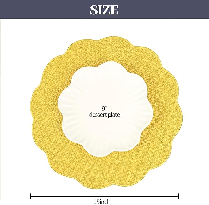 AHHFSMEI Round Faux Linen Placemats Set of 4 Heat Resistant Non-Slip Stain Proof Table Mats for Kitchen Dining Elegant Decor Place Mats (Yellow,4)