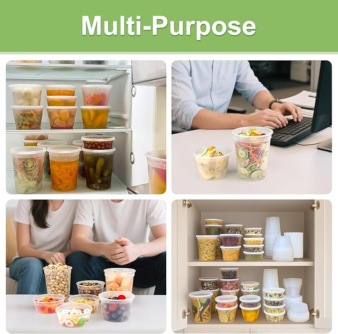 Dipoo 60 Sets (120-Piece) Deli Containers with Lids 16 oz, Leak-Proof & BPA Free Airtight Takeout Plastic Food Storage Containers for Soup, Freezer/Microwave/Dishwasher Safe