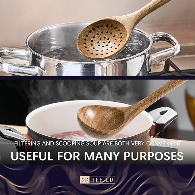 Wooden Spoons for Cooking, Nonstick Cooking Utensil Set with 8 Piece Acacia Wooden Spatulas and Spoons, as well as a Extra Whole Wood Spoon Rest, Terrific for Everyday Kitchen Tasks