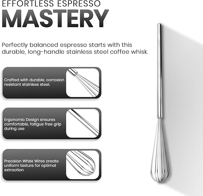 Rattleware Stainless Steel 10.5" Round Coffee Whisk | Heavy-Duty Espresso Frothing Whisk | Durable, Easy-to-Clean Frother for Baristas and Home Coffee Enthusiasts