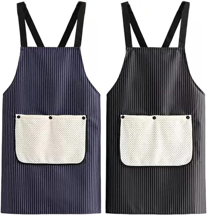 2 Pack Kitchen Apron with Hand Wipe,Water-drop Resistant with 2 Pockets Cooking Bib Aprons for Women Men Chef