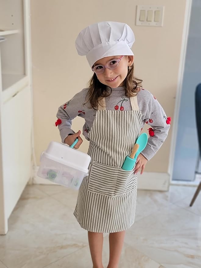 TOVLA JR. Apron Gift Set for Kids with Pocket for Boys and Girls, Comfortable Cotton Canvas for Baking and cooking