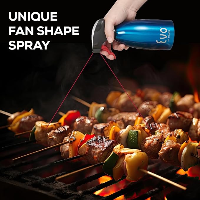 Evo Oil Sprayer 18/8 Stainless Steel, Non-Aerosol for Olive, Cooking Oils, and Vinegars, Blue, 16-Ounce Capacity