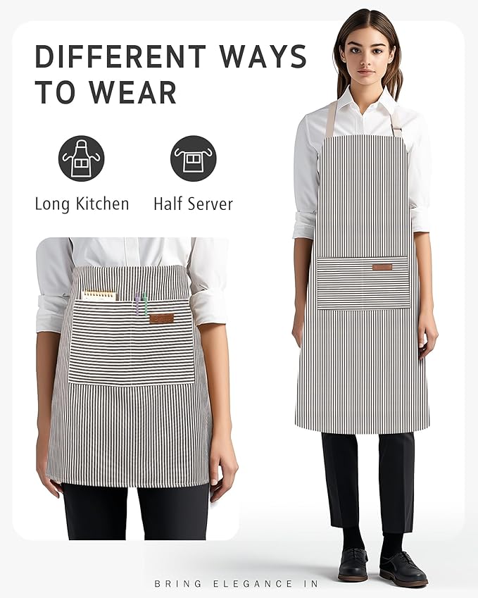 Syntus Apron for Men Women, Adjustable Cooking Kitchen Chef Aprons with 2 Pockets, Cotton/Polycotton/Polyester