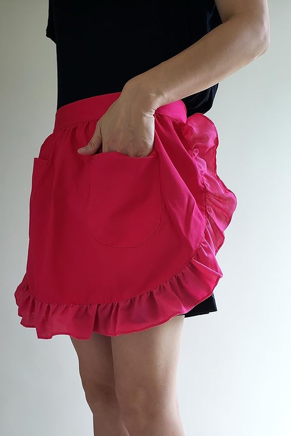 Women’s Waist Aprons with White Pockets Half Server Home Waitress Vintage Servant Apron for Kitchen Cooking