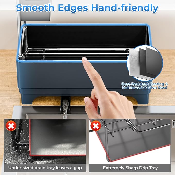 Kitchen Sink Caddy with Stainless Steel Towel Holder, Handy Sponge Holder for Kitchen Sink with Extending Drain Spout, No-Tool Assembly Space Saver for sink Countertop Accessories(Black)