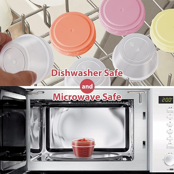 Salad Dressing Container to Go with lids,Dishwasher and Microwave Safe Tiny Condiment Containers with Graduated Lines, Reusable and Leakproof Small Sauce Containers for Lunch Box 6 Pcs 4 OZ Mixed 2