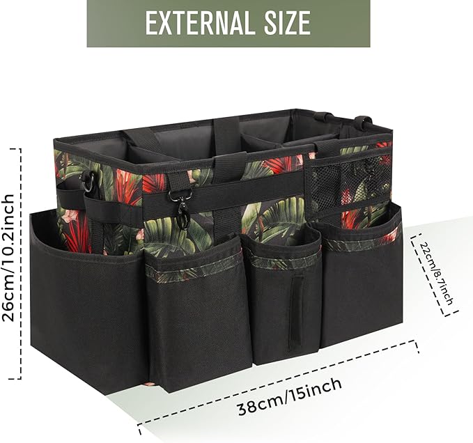 SCAVATA Wearable Cleaning Caddy, Cleaning Caddy Supplies Organizer with Handle & Shoulder Straps for Housekeepers, Under Sink & Car Cleaning Tool Organizers Bag with 4 Foldable Divider (GreenBush)