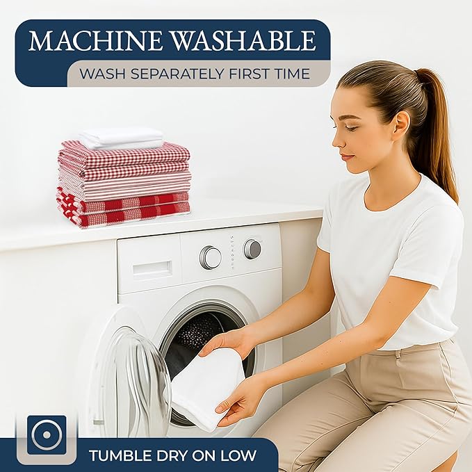 LANE LINEN Kitchen Towels Set - 6 Absorbent Hand Towels, 4 Dish Cloths, 4 Waffle Scrubbers, 2 Flour Sack Towels, 2 Potholders & 2 Oven Mitts - Red
