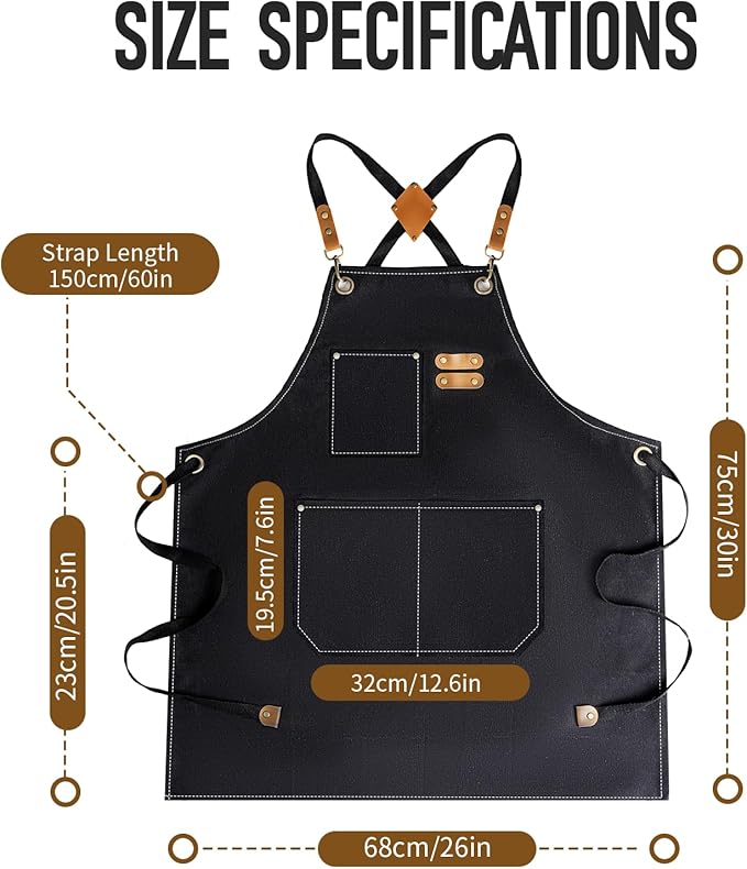 Aprons For Women Men With Large Pockets, Waterproof Cotton Chef Aprons For Cooking Server Grilling Bbq Kitchen