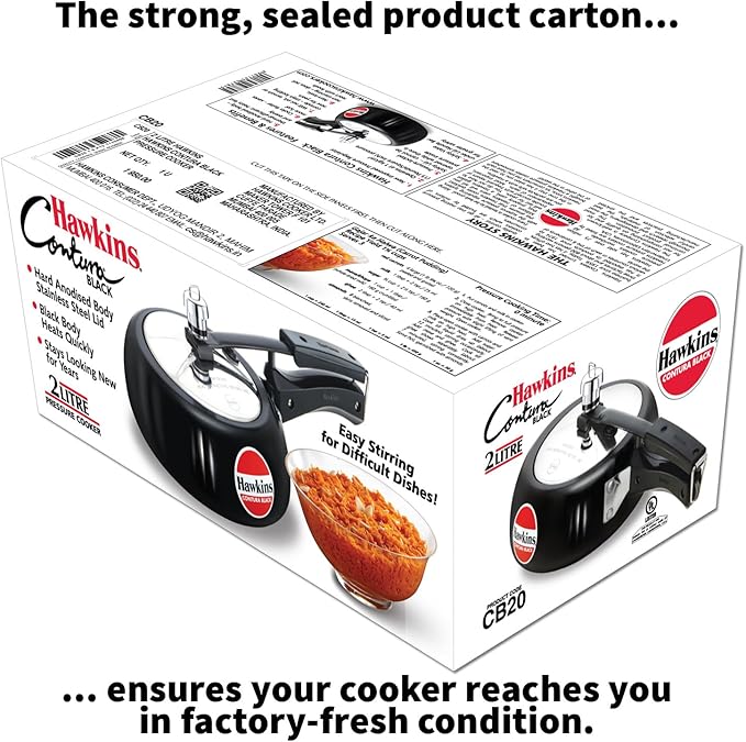 Hawkins 2 Litre Contura Black Pressure Cooker, Hard Anodised Inner Lid Cooker, Handi Cooker, Small Cooker, Black (CB20)