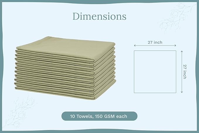 Organic Cotton Sage Flour Sack Kitchen Towels - 10 Pack, 27"x27", Highly Absorbent, Lint-Free Flour Sack Tea Towels for Baking, Kitchen and Dish Drying - 100% Cotton Sage Dish Rags (10 Pack)