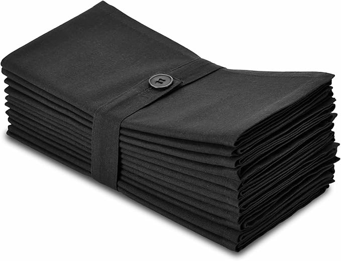 COTTON CRAFT Cloth Napkins - Set of 12 Solid Color Cotton Everyday Lunch Dinner Napkin - Halloween Fall Christmas Holiday Birthday Party Gift Soft Washable Reusable Napkin - Oversized 20 x 20 - Black