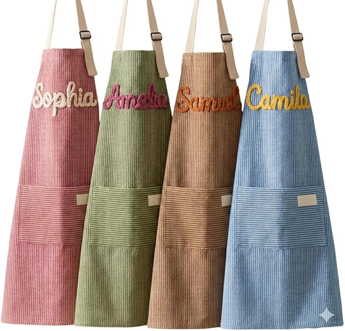 SOUFEEL Custom Aprons for Women Personalized Hand-Embroidered Apron with Pockets Name, Cooking Apron Mother's Day Gift