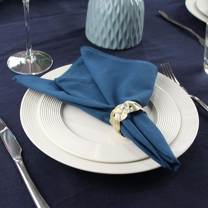 Solid Color Cotton Blended Dinner Cloth Napkins - Set of 12 (17 x 17 inches) - for Events & Home Use (Aegean Blue)