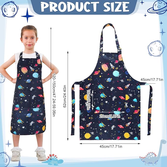 2 Pack Kids Apron, Cute Cooking Aprons, Waterproof Art Apron with Pockets, Toddler Painting Artist Apron Adjustable
