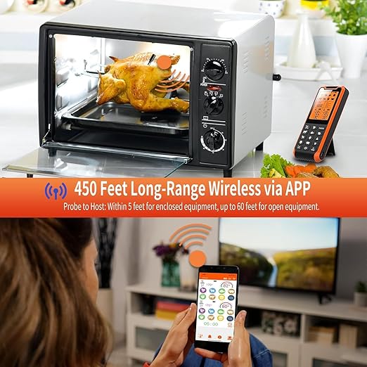 Smart Bluetooth Meat Thermometer - Long Range Wireless Food Thermometer, Digital Meat Thermometer with Dual Probes for BBQ Grill, Oven, Smoker, Air Fryer
