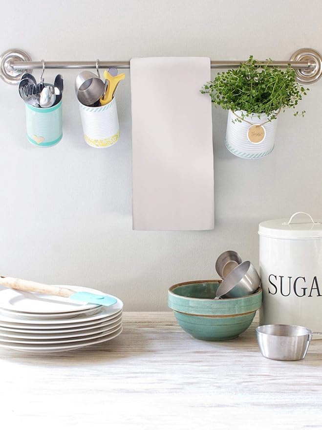 Urban Villa Kitchen Towels 100% Cotton Dish Towels for Kitchen(Set of 6) 20”x30” Dish Cloths Highly Absorbent Kitchen Linen Set with Hanging Loop Perfect for Drying Dishes Cleaning Hand Towels – White