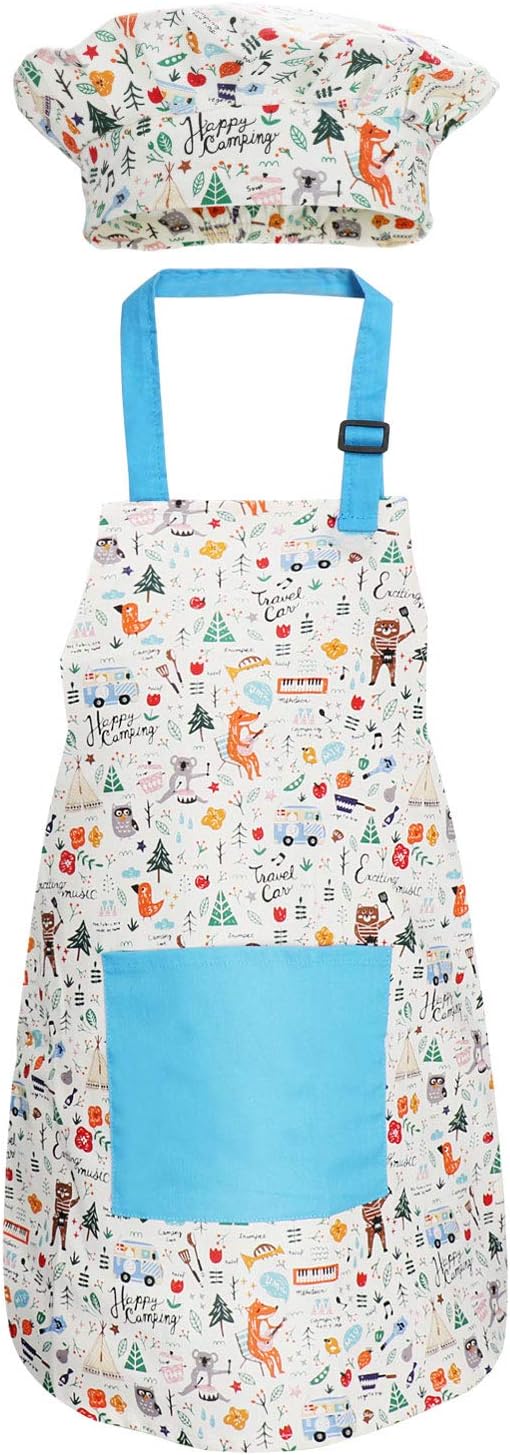 Jennice House Kids Apron and Chef Hat Set, Cute Children Baking Aprons for Cooking Baby Baking Aprons