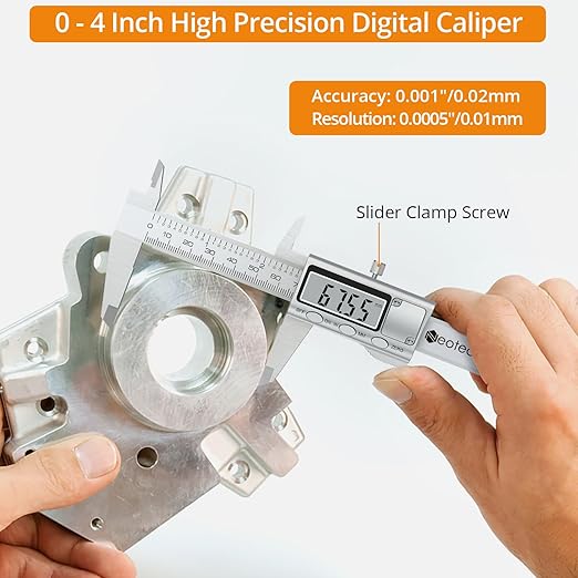Neoteck 4 inch/100mm Digital Caliper, Stainless Steel Electronic Calipers Measuring Tool inch/mm Conversion, Large LCD Screen