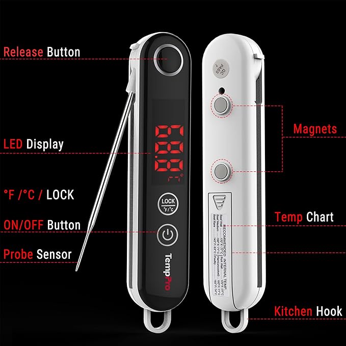 TempPro TP18 Instant Read Meat Thermometer Digital with Thermocouple Sensor, Cooking Food Thermometer for Grill, Smoker, BBQ, Oil Deep Frying, Candy, Kitchen Thermometer (Previously ThermoPro)