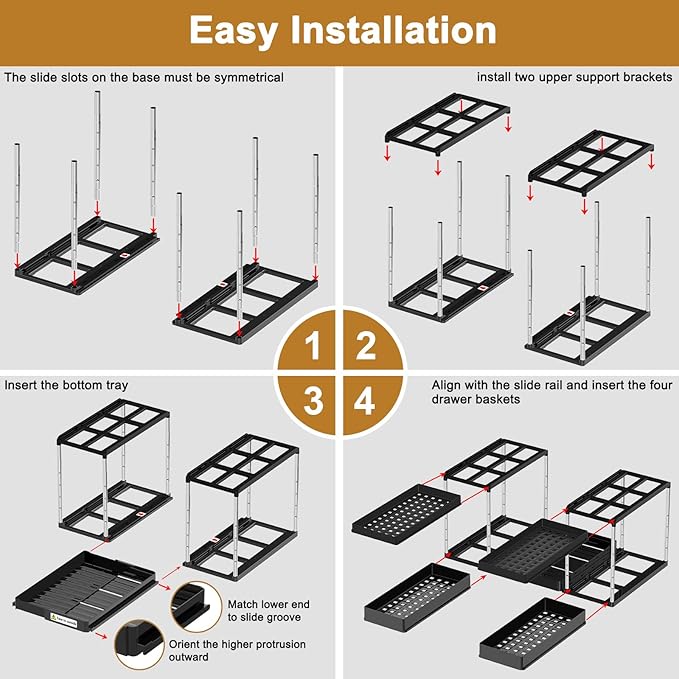 NIUXX Expandable Under Sink Organizer: 2 Tier Height Adjustable Under Cabinet Organizer - Double Pull Out Shelf Under Sink Storage for Kitchen - Bathroom and Laundry Room - Space Saving
