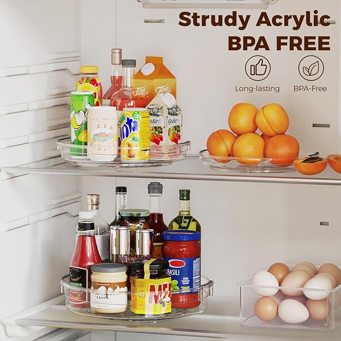 3 Pack Clear Lazy Susan Turntable Organizer for Cabinet, Table Top, Refrigerator, Kitchen Pantry Organizers and Storage, Spice Organizer, 12'', 10.6'', 9.25''
