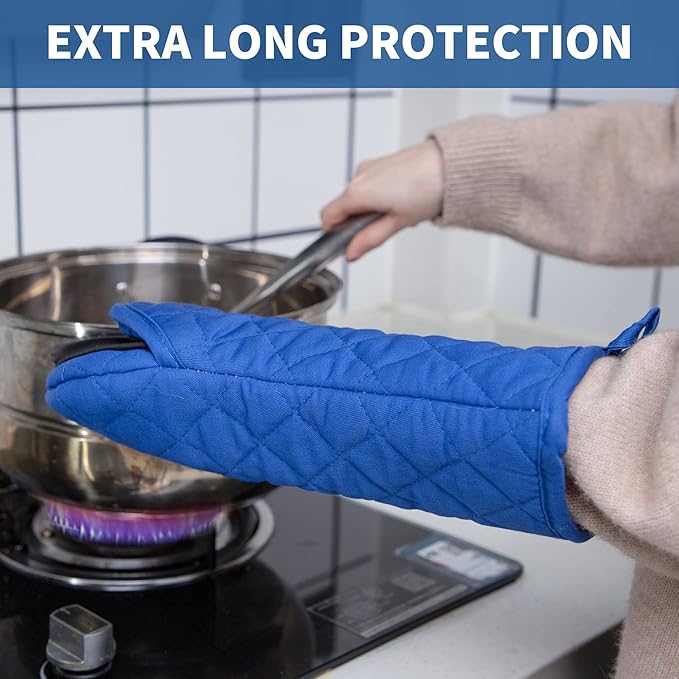 ARCLIBER Oven Mitts and Potholders, 4 PCS Heat Resistant Kitchen Gloves, Non-Slip Rubber Surface, Ideal for Cooking, Baking, Grilling, Barbecue,Navy Blue