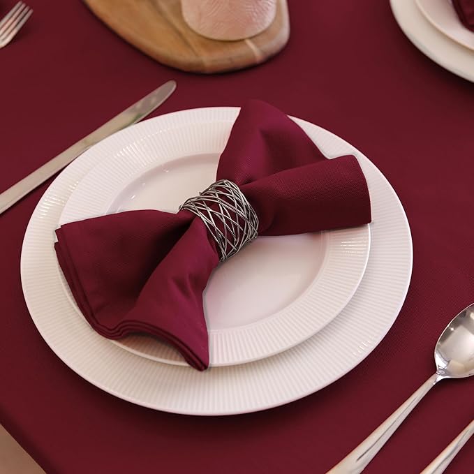 Encasa XO Rich Maroon Cloth Napkins Set of 6, 17"x17" | Solid Color Cotton Dinner Napkins | Washable & Reusable Wedding Napkins for Holiday Dinners, Party, & Everyday Table Decor