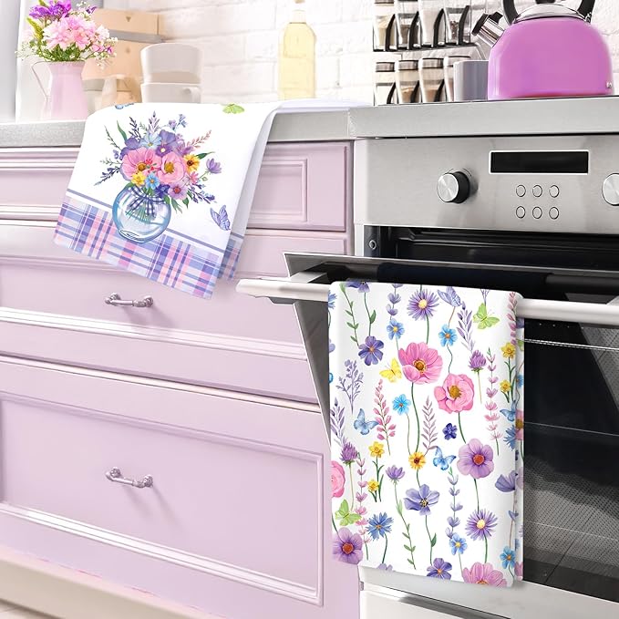 Spring Summer Butterfly Tea Towels, Cotton Kitchen Towel 18.9 × 27.5 inch, Quick Drying Dish Cloth for Party Anniversary Holiday Decoration, Housewarming Gifts for Mom