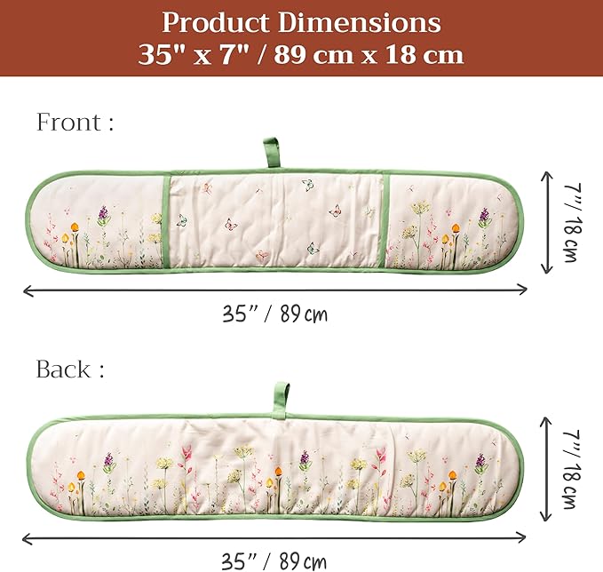 Maison d' Hermine Double Oven Mitts 100% Cotton 7"x35" Double Oven Mitt Heat Resistant BBQ Cooking Gloves with Loop Baking Grilling Gifts for Mothers Day Spring Summer (Botanical Fresh)