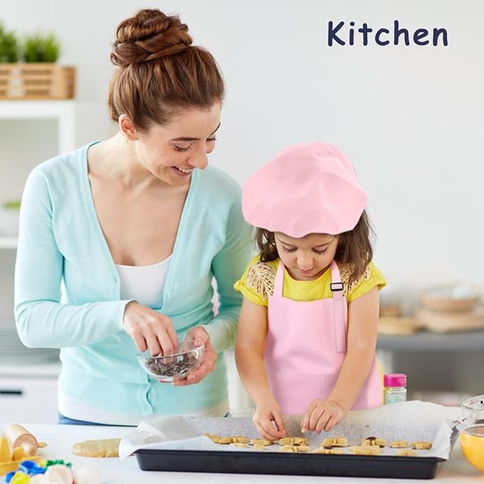 Kids Apron and Chef Hat Set, 16 Pieces Boys Girls Kids Apron with 2 Pockets Adjustable for Cooking Classroom Baking Painting, 6-13 Years, Multicolor