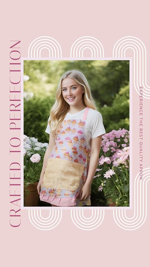 Lovely Flower Pattern Retro Aprons With Large Pockets for Women Girls Cooking Kitchen Bakery Mother's Gift