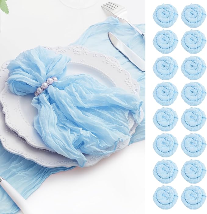 Baby Blue 100 Pack Cheesecloth Napkins Washable 21x21 Inches Baby Blue Cloth Napkins Set of 100 Bridal Baby Shower Dinner Table Napkins for Wedding Rustic Boho Cotton Gauze Summer Party Table Decor
