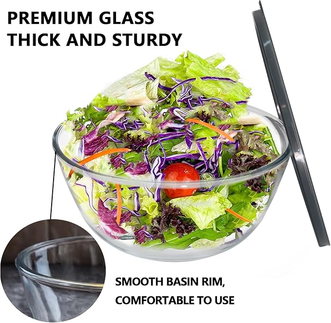 5 Quart Deep Big Glass Bowl with Lid,10 Inch Large Glass Mixing Bowl for Sourdough Bread Kitchen Salad Bread Storage, For Prepping, Marinating & Brining Kimch