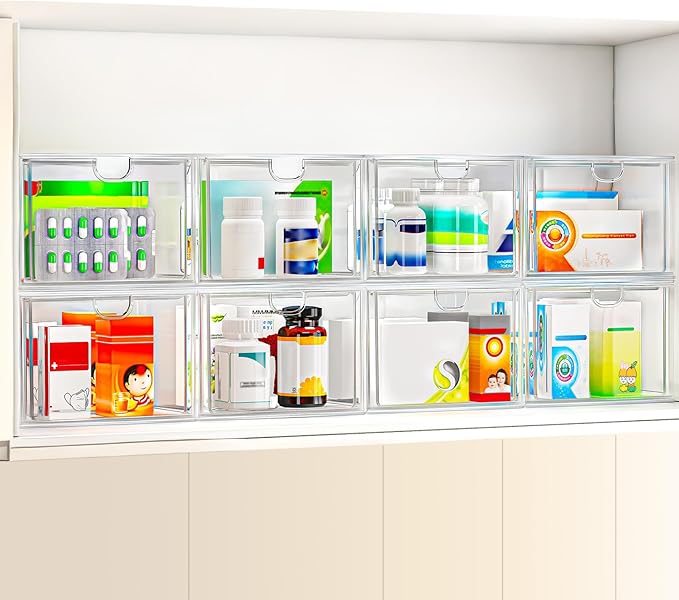 caktraie 6 Pack Small Stackable Stroage Drawers, Acrylic Bathroom Makeup Organizer, Plastic Storage Bins For Vanity, Undersink, Kitchen Cabinets, Pantry, Home Organization