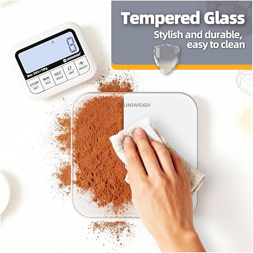 UNIWEIGH Digital Kitchen Food Scale 33lb-Detachable LCD Display,1g/0.1oz Precise Electronic Weight Scale for Baking, Tare/Hold/Timer Function, Glass Platform, Count Mode, Wall-Mount & Tilt Stand