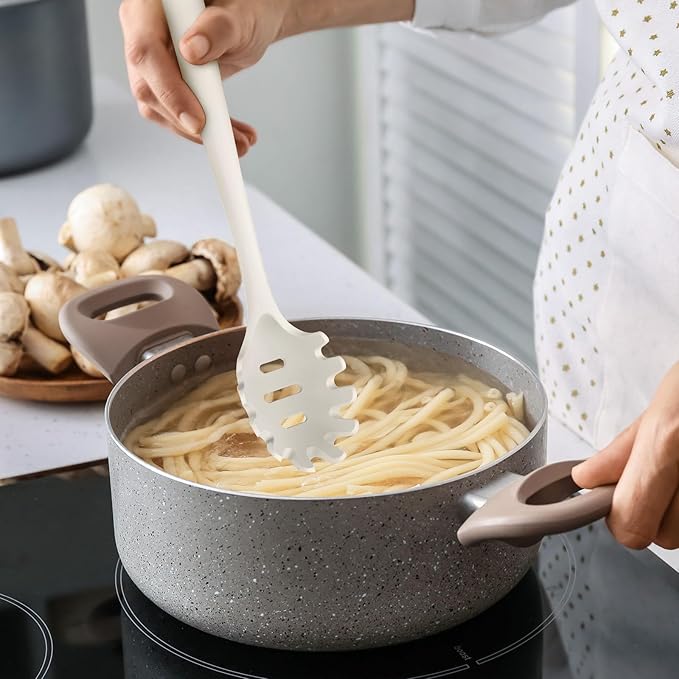 oannao Silicone Kitchen Utensils Set, 600°F Heat Resistant Silicone Cooking Utensils, Spatula, Spoon, Whisk, Tongs, Kitchen Gadgets for Nonstick Cookware, Dishwasher Safe BPA Free (Cream White)