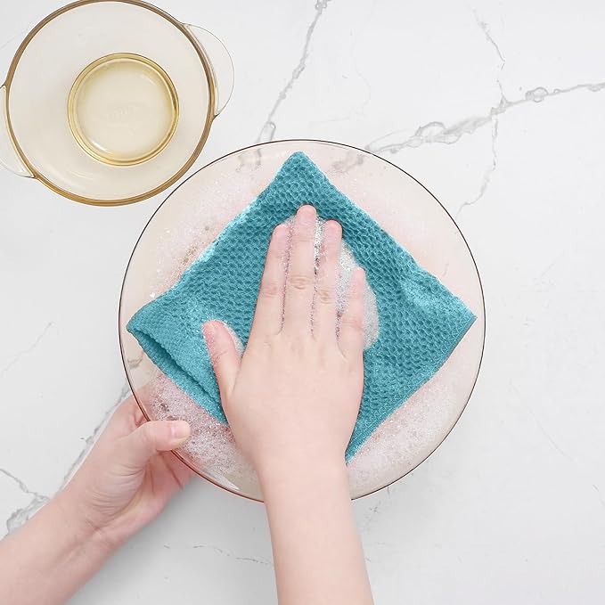 Homaxy 100% Cotton Waffle Weave Kitchen Dish Cloths, 4-Pack Ultra Soft Absorbent Dish Towels, Quick Drying Dish Rags, 12 x 12 Inches, Lake Blue