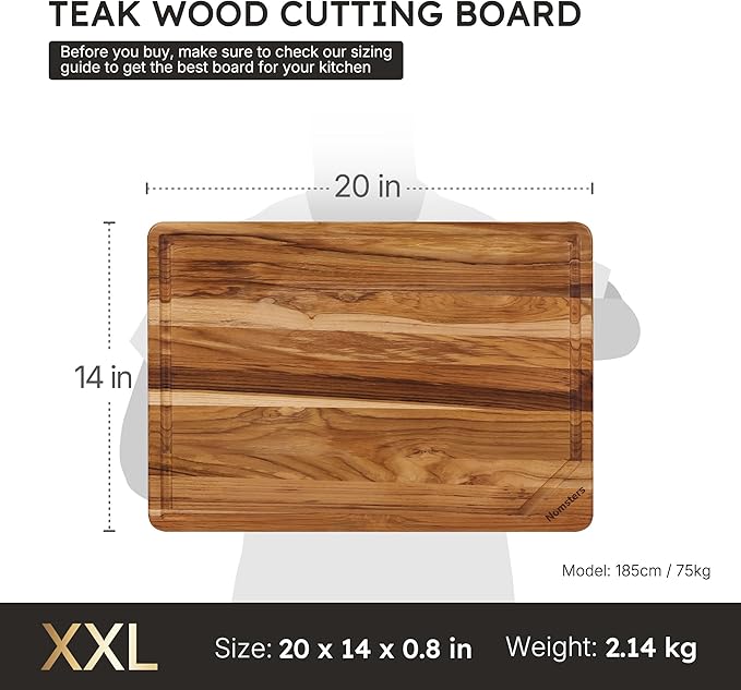 Extra Large Teak Wood Cutting Board for Kitchen 20inch Non Slip Feet Heavy Duty Butcher Block Chopping Board Nice Solid Thick Wooden Juice Groove Big XXL Large Best Hardwood Kitchen Counter Organic