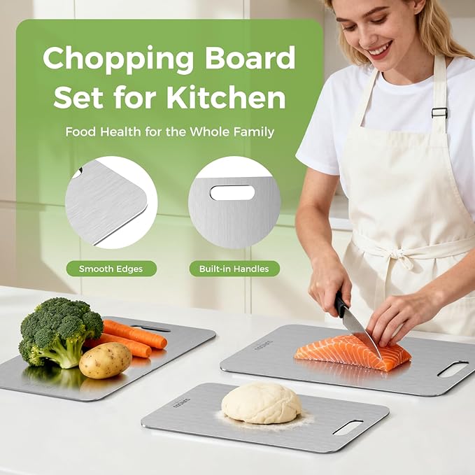 Titanium Cutting Board, 100% Pure Titanium Cutting Boards for Kitchen, Double-sided Titanium Cutting Boards,Separate Raw and Cooked Food Areas,Non-Toxic,Dishwasher Safe 13”L × 8”W