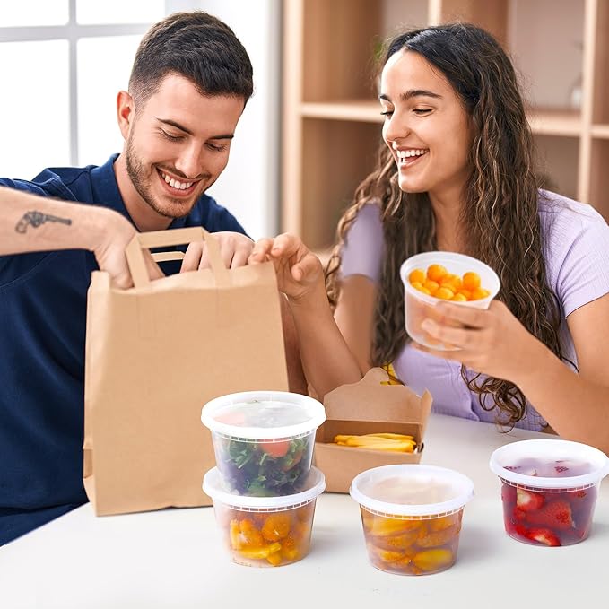 AOZITA 24 Sets 16 oz Plastic Deli Food Containers With Lids, Airtight Food Storage Containers, Freezer/Dishwasher/Microwave Safe, Soup Containers For Takeout Meal Prep Storage