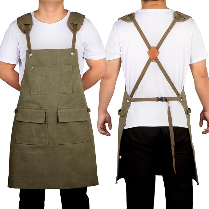 Work Apron with Pockets Thickened Waxed Canvas Apron Extended Adjustable Strap Waterproof Apron Protection for Men