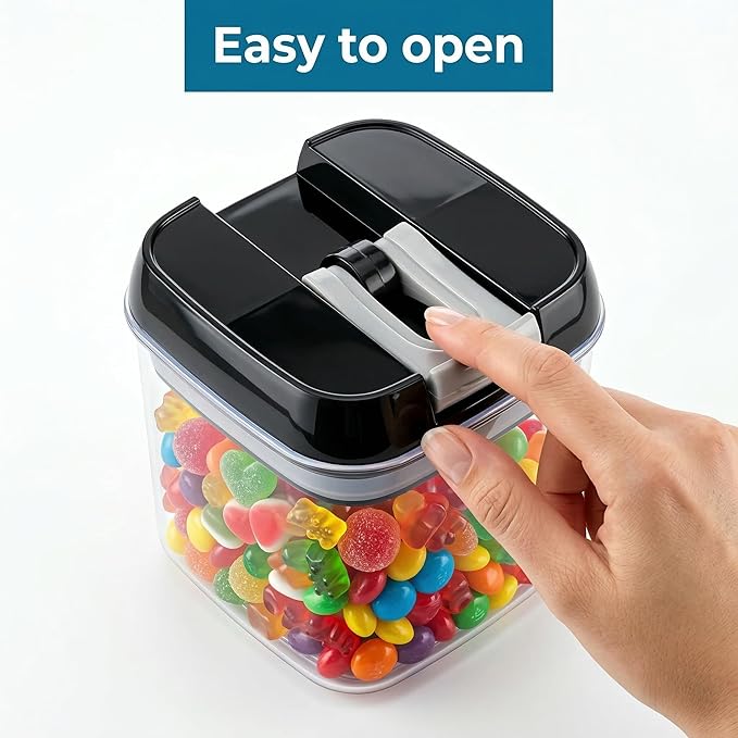 OMIO Airtight Kitchen Storage Containers (6-Pack) - Easy-Grip Pull Tab Lids, BPA-Free Plastic Canisters for Pantry, Countertop, Fridge – Organize Cereal, Grains, Flour, Sugar, Snacks & Candy