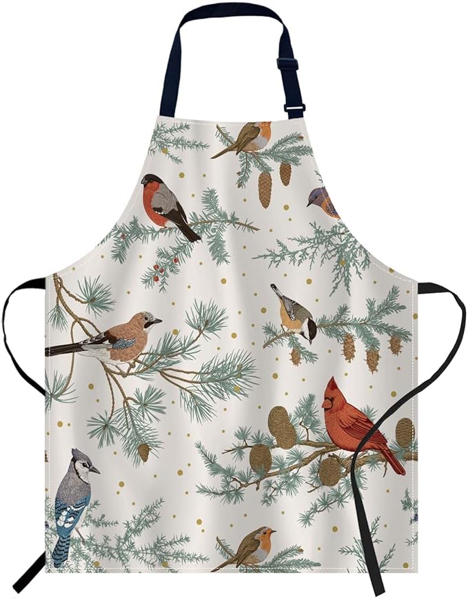 oFloral Winter Birds Apron Adjustable Bib Chef Aprons Cooking Apron Unisex Women Men Aprons Perfect for Home Kitchen, Baking, Gardening, Restaurant, Coffee house BBQ