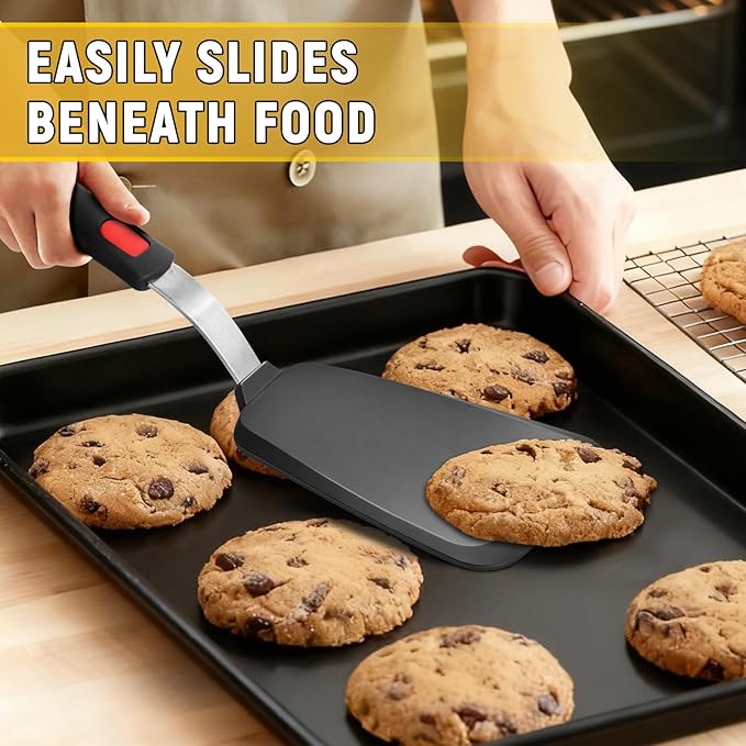 2Pack Flexible Silicone Spatula Turner, Heat Resistant Silicone Turner for Non-Stick Cookware, BPA-Free Kitchen Spatula Utensils, Ideal for Flipping Eggs, Burgers, Pancakes, Black
