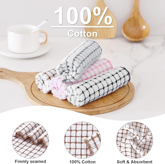 Kitinjoy Cotton 8 Pack Terry Kitchen Towels, 16 x 25 Inches Super Soft and Absorbent Dish Towels, Quick Drying Hand Towels for Kitchen Drying, Black